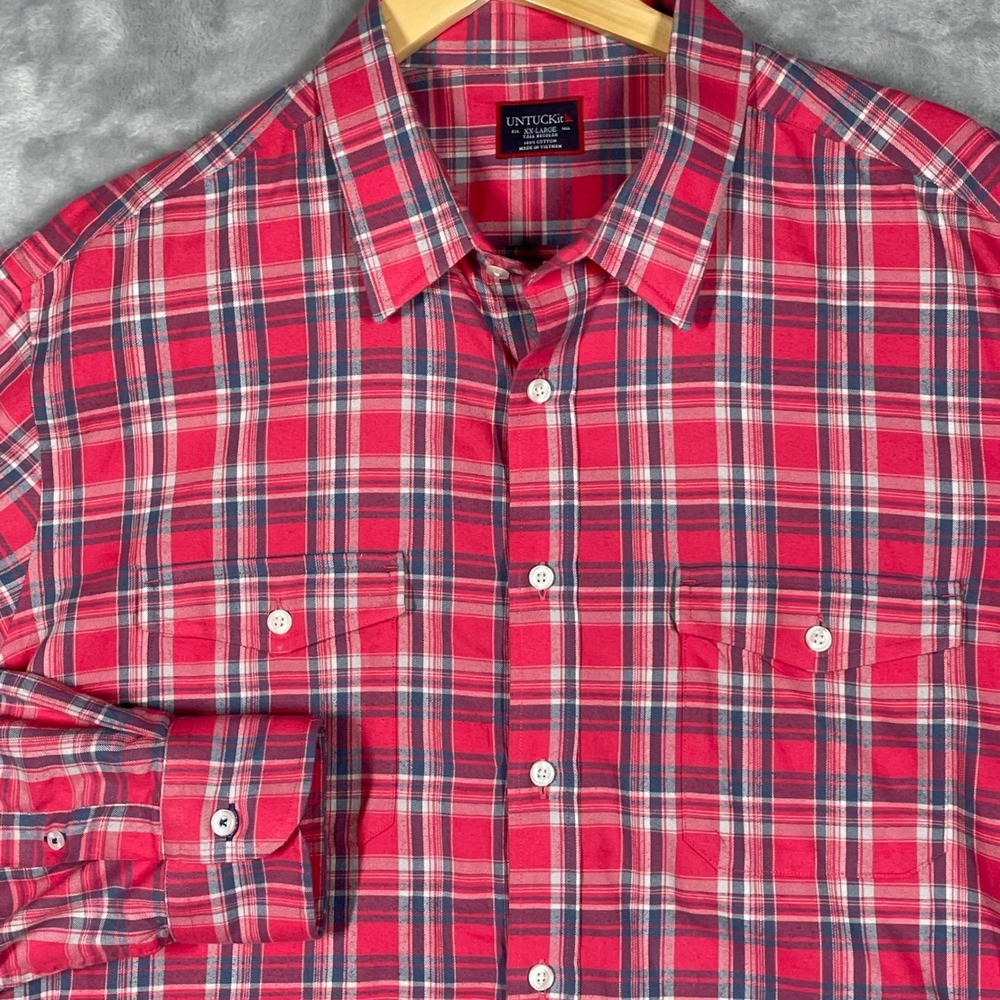 UNTUCKit XX Large Tall Regular Red Plaid Button Down Shirt 100% Cotton